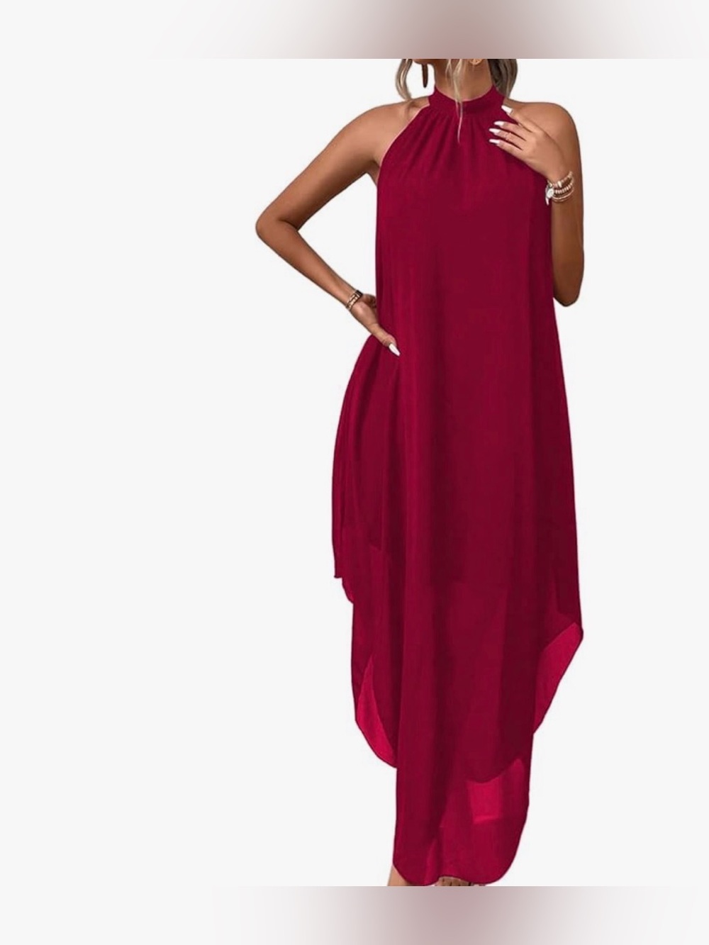 Sleeveless Halter Maxi Dress in cranberry- Women's Casual Summer Dress